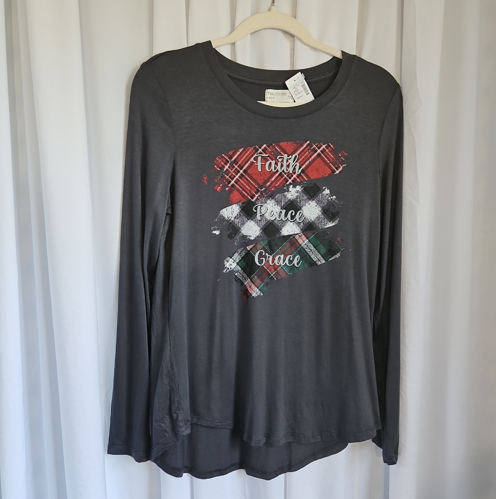 3 For $13.00! - Maurices Charcoal Crewneck Graphic Pajama Top - Size Small - NWT